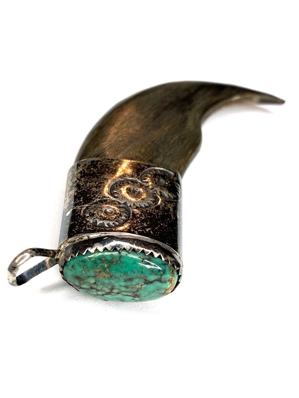 Vintage Navajo Style Sterling Silver Turquoise & Bear Claw Pendant